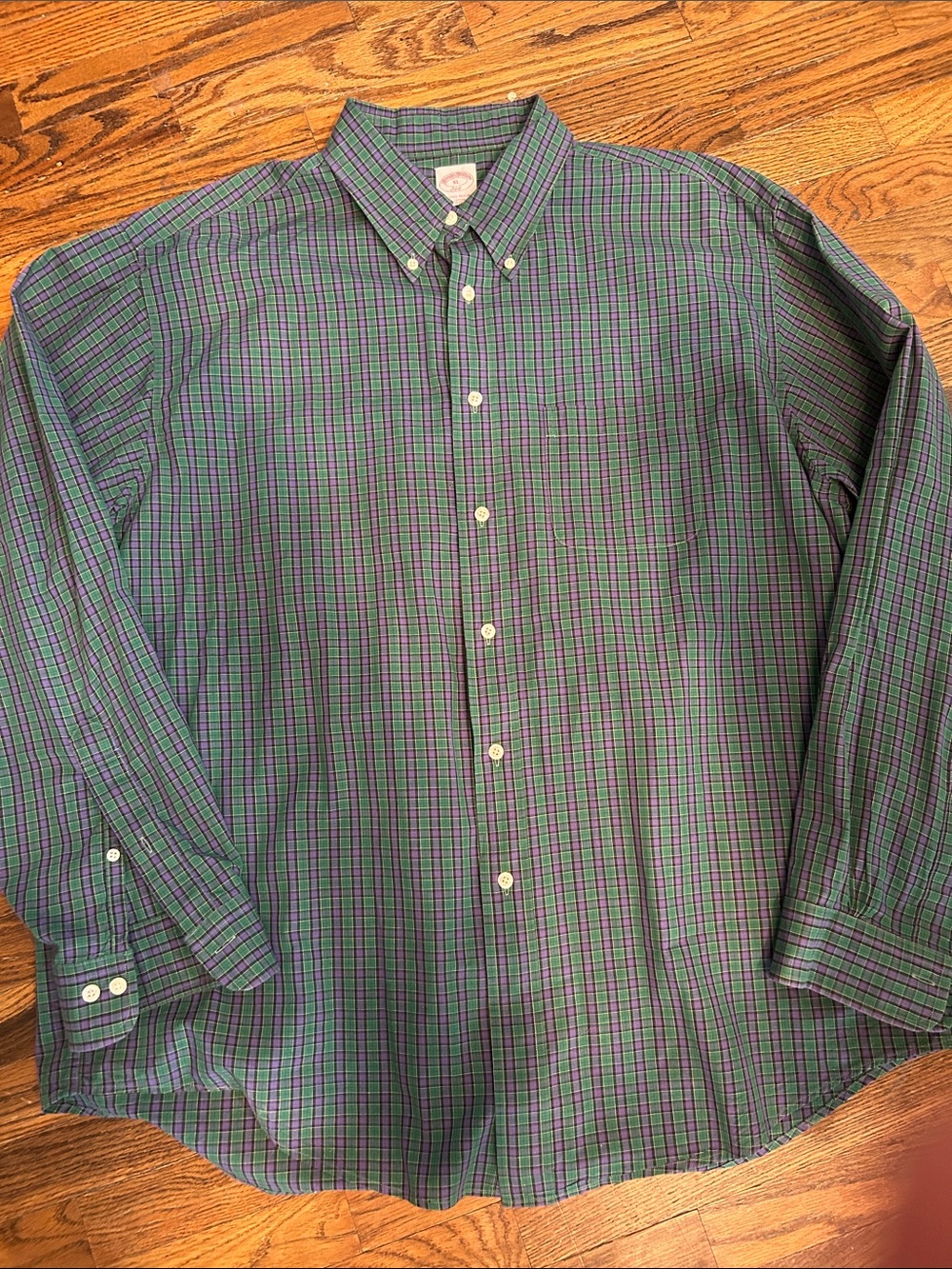 Brooks Brothers Green and Purple Plaid Button-Down Shirt